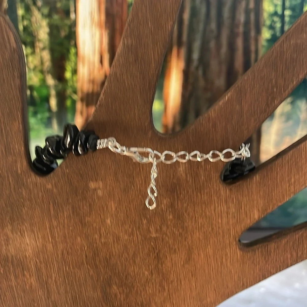 Chic Black Stone Bracelet with Silver Clasp